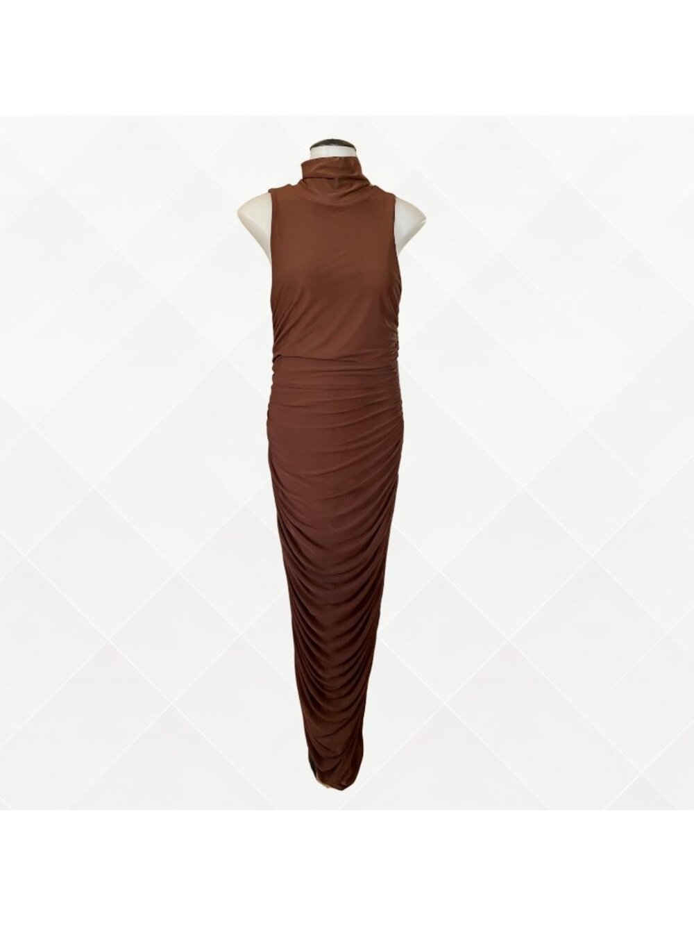 AFRM Ruched Midi Dress • M • NWT • Brown • Cowl Neck • WDS-100062